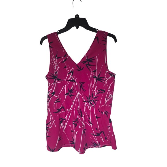Banana Republic Pink Bamboo Print Sleeveless V-Neck Drawstring Waist Blouse M - Picture 3 of 4